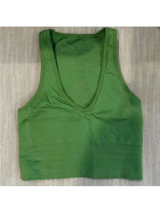 Athleta Tops - Athleta Green Ribbed V-Neck Crop Tank Top